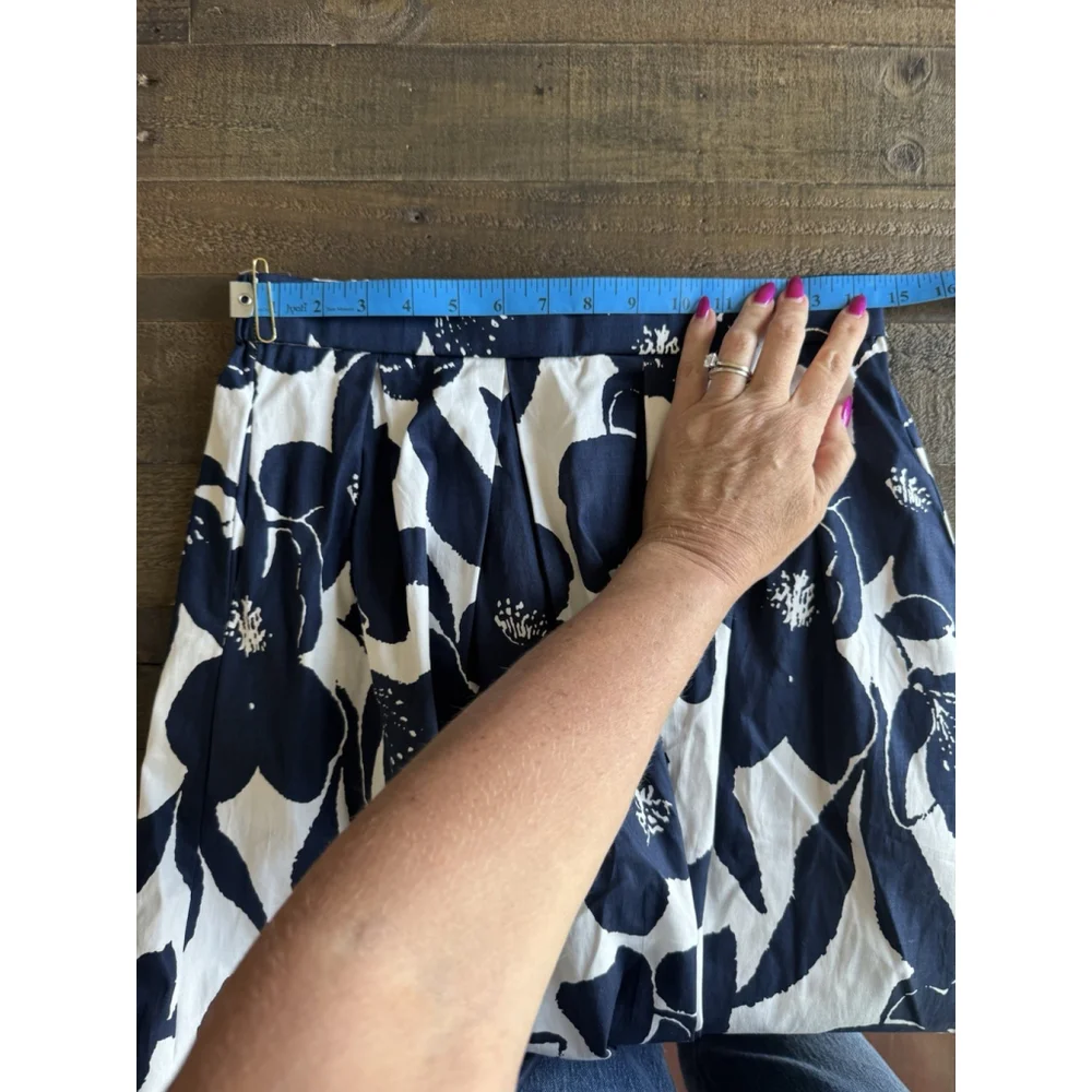 Women’s Floral Blue-White A Line Skirt Zipper Closure Pockets Elastic Waist - Picture 7 of 14